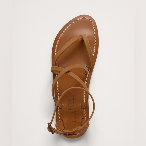 K. Jacques St. Tropez Epicure Sandals Pul Natural Tan Leather Gladiator Sandals - Picture 3 of 9